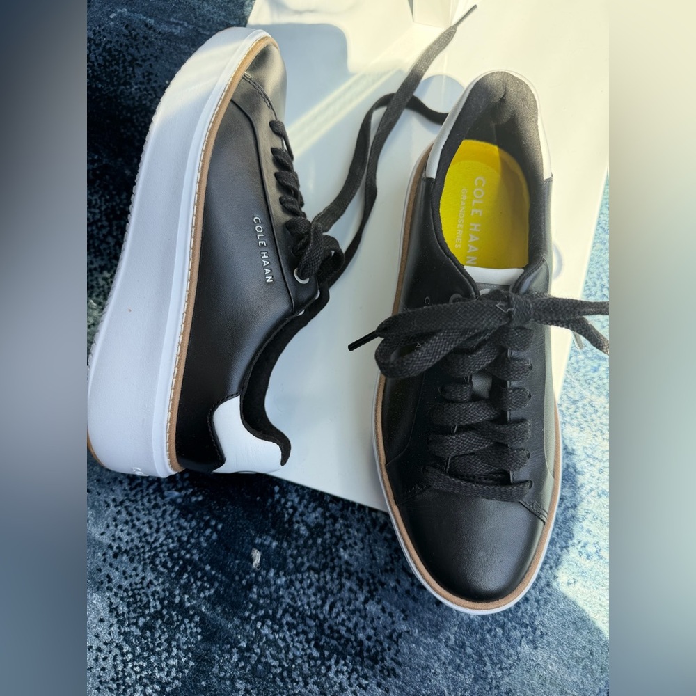 Cole Haan Black Leather Sneakers with White Heel Tab